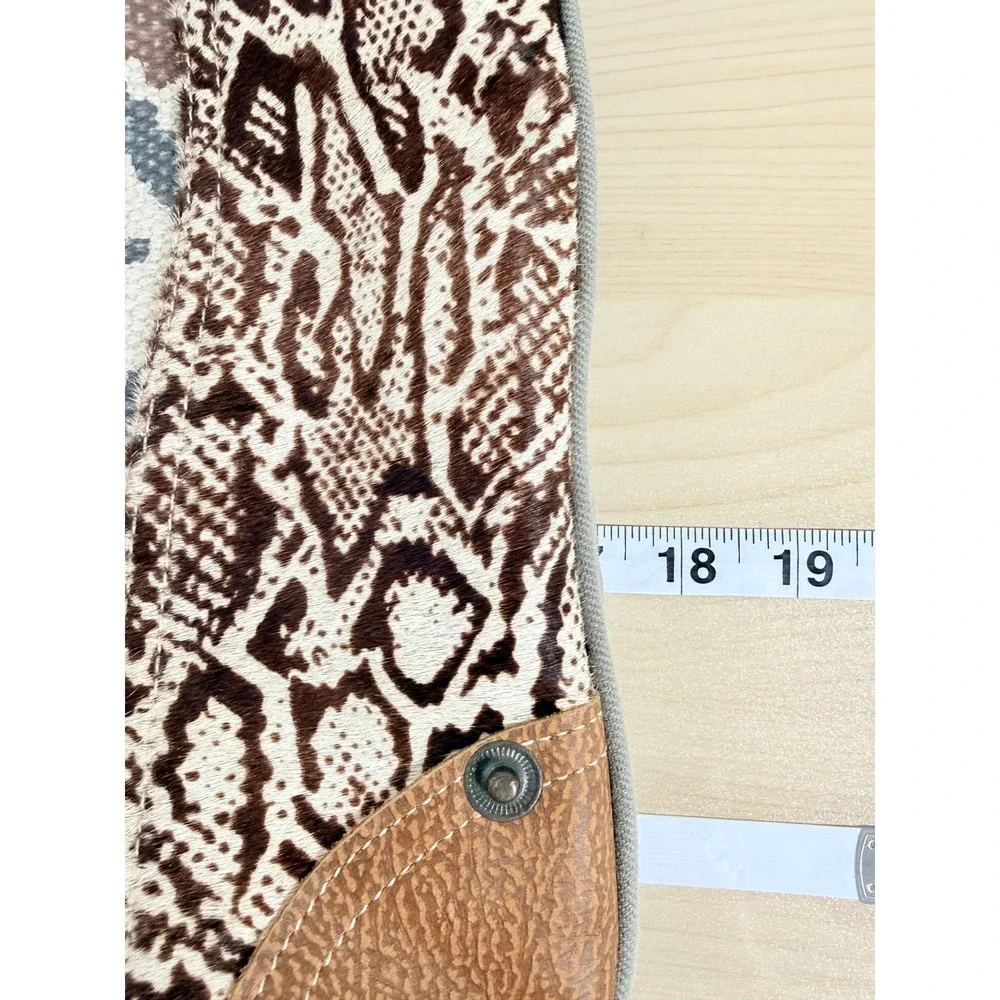 Myrha Large Tote‎ Festival Boho Y2K Upcycled Canvas Leather Brown White Summer
